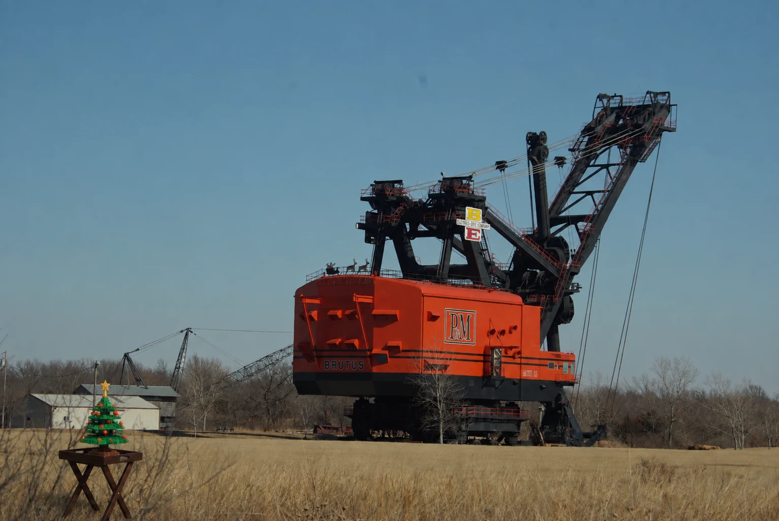 The immense Big Brutus electric shovel at West Mineral with a small LEGO Christmas display at the shore hospitality stand